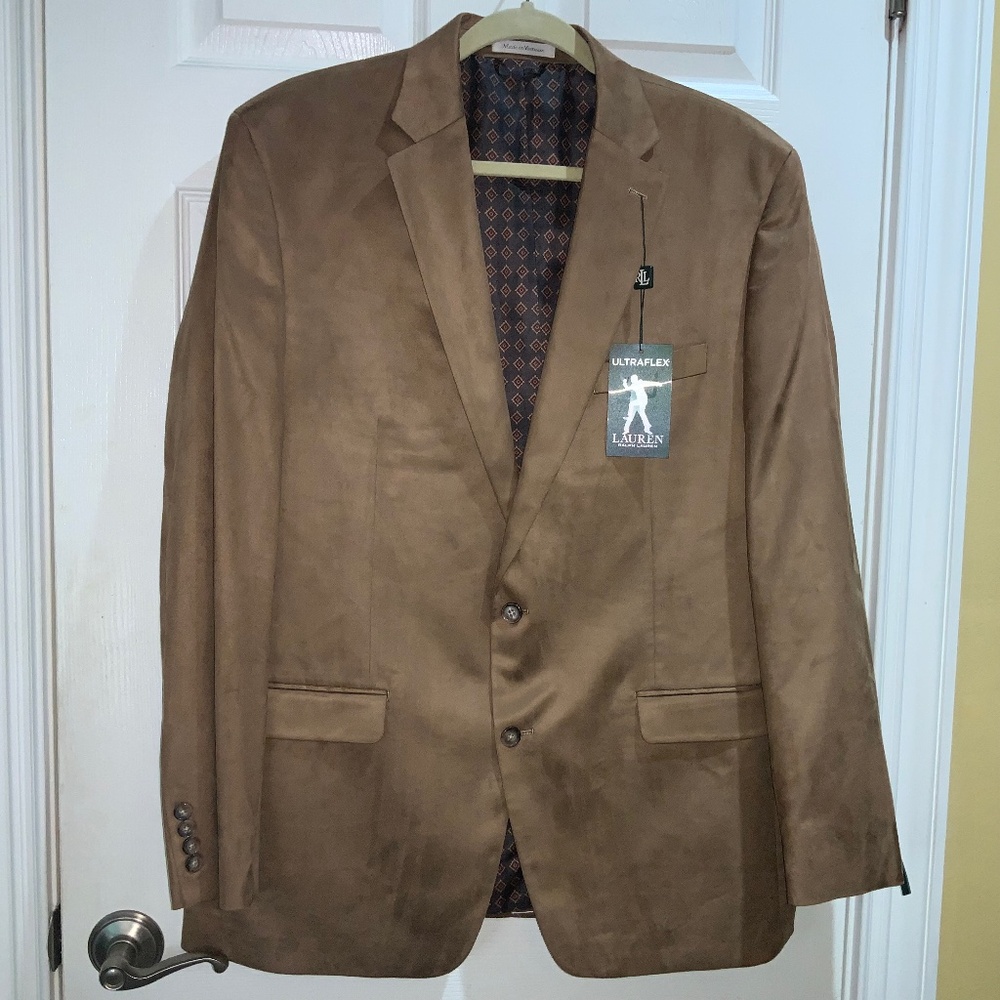 Lauren Ralph Lauren classic faux suede suit coat sport blazer jacket Sz 44L New